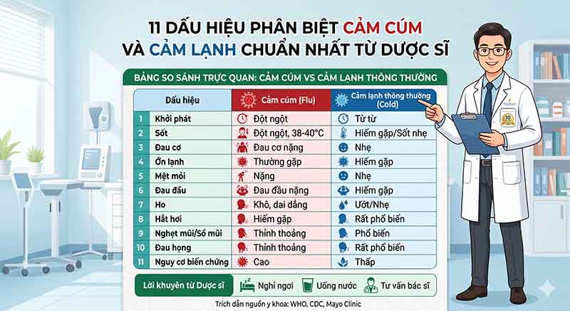 11 dấu hiệu phân biệt cảm cúm và cảm lạnh chuẩn nhất từ dược sĩ
